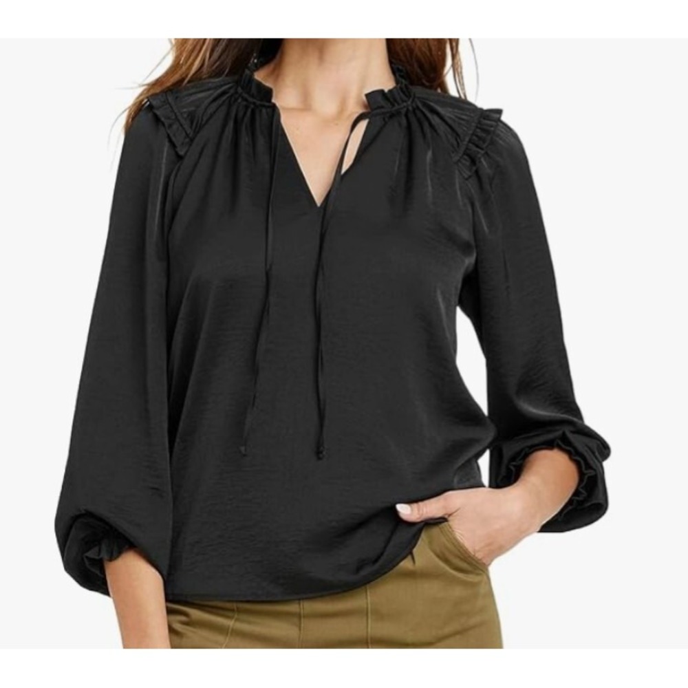 Knox Rose, Women's Long Sleeve Satin Top, size M black